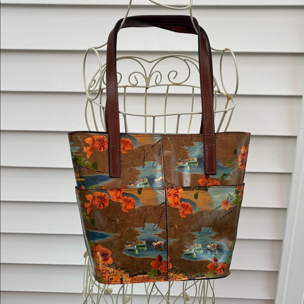 Patricia Nash Floral Florence Italy Print Tote Bag with Brown Straps